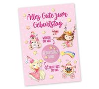 Papierdrachen Carte postale avec bouton | Joyeux anniversaire à envoyer et à offrir | Design princesse | Bouton imprimé de 35 mm avec enfant d'anniversaire