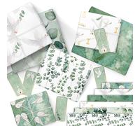 Papierdrachen Lot de 6 feuilles de papier cadeau - 60 x 40 cm - 6 designs différents de qualité supérieure sur papier 80 g/m² - Eucalyptus - Emballage cadeau pour baptême, communion, confirmation -