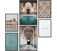 Papierschmiede® Set Mood Posters, Tableau Décoration Murale « Arabic Old Town » cadres en bois laqué noir, Bureau, Salon, Deco Chambre Parentale, Cuisine, 2x A4 et 4x A5, beige turquoise oriental