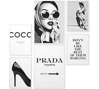 Papierschmiede® Set Mood Posters, Tableau Décoration Murale « Coco Noir et Blanc » cadres en bois laqué blanc, Bureau, Salon, Deco Chambre Parentale, Cuisine, 2x A4 et 4x A5, Glamour Lifestyle Mode