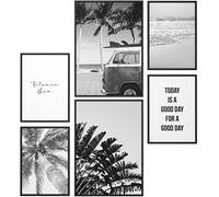 Papierschmiede® Set Mood Posters, Tableau Décoration Murale sans cadres « Beach Noir et Blanc » Bureau, Salon, Deco Chambre Parentale, Cuisine, 2x A4 et 4x A5, plage palmier vacances