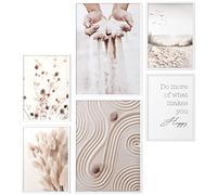 Papierschmiede® Set Mood Posters, Tableau Décoration Murale sans cadres « Boho Sable » Bureau, Salon, Deco Chambre Parentale, Cuisine, 2x 30x40cm et 4x 20x30cm, herbe pampa beige mains Plage