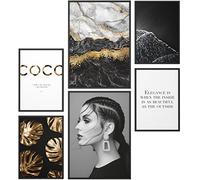 Papierschmiede® Set Mood Posters, Tableau Décoration Murale sans cadres « Coco Black & Gold » Bureau, Salon, Deco Chambre Parentale, Cuisine, 2x A3 et 4x A4, marbre noir élégance