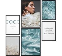 Papierschmiede® Set Mood Posters, Tableau Décoration Murale sans cadres « Coco Blue Furry » Bureau, Salon, Deco Chambre Parentale, Cuisine, 2x 30x40cm et 4x 20x30cm, bleu fourrure soie Madame