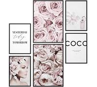 Papierschmiede® Set Mood Posters, Tableau Décoration Murale sans cadres « Coco Flowers » Bureau, Salon, Deco Chambre Parentale, Cuisine, 2x A3 et 4x A4, Glamour Fleurs Parfum