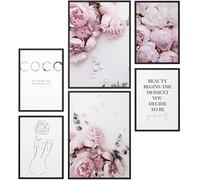 Papierschmiede® Set Mood Posters, Tableau Décoration Murale sans cadres « Coco Peony » Bureau, Salon, Deco Chambre Parentale, Cuisine, 2x 30x40cm et 4x 20x30cm, rose pivoines eucalyptus fleuri