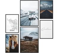 Papierschmiede® Set Mood Posters, Tableau Décoration Murale sans cadres « Islande » Bureau, Salon, Deco Chambre Parentale, Cuisine, 2x A4 et 4x A5, Reykjavik Iceland neige glace