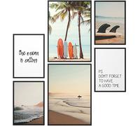 Papierschmiede® Set Mood Posters, Tableau Décoration Murale sans cadres « Surfers Holiday » Bureau, Salon, Deco Chambre Parentale, Cuisine, 2x A2 et 4x A3, vagues mer plage palmiers