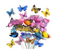 Papillon à Double Aile 25/50 pièces pour Extérieur, Terrasse, Balcon | Jardinière de jardin avec piquets de papillon colorés, décoration extérieure(Mix color-50pcs)