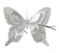 Papillon décoratif en polycarbonate pailleté pour sapin de Noël Argenté 25