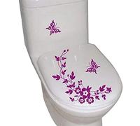 Papillon Fleur Autocollants De Toilette Stickers Muraux Art Mural Amovible Salle De Bain Home Room Decor (Violet) Durable et Pratique