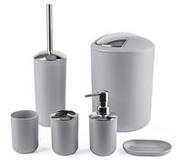 Papillon Lot de 6 accessoires de salle de bain en plastique avec porte-brosse à dents, gobelet à brosse à dents, distributeur de savon, porte-brosse de toilette, poubelle, gobelet et paille pour salle