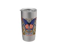 Papillon patriotique des États-Unis avec fleurs sauvages Gobelet isotherme en acier inoxydable double paroi