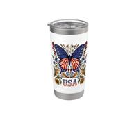 Papillon patriotique des États-Unis avec fleurs sauvages Gobelet isotherme en acier inoxydable double paroi