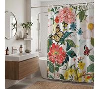 Papillon Rideau de Douche 120x180cm Rideaux de Douche Fleur, Tissu Polyester Imperméable Salle de Bain Lavable en Machine Rideau Baignoire Anneaux Accessoires Baignoire ZO-301