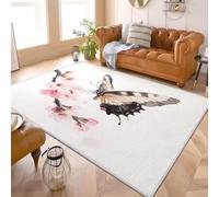 Papillon Simple en Fleur de Cerisier Tapis Antidérapant à Poils Courts 180x240 cm Blanc Tapis de Salon et Chambre, Facile d’Entretien, Dos Antidérapant, Décoration Douce pour Enfants et Animaux