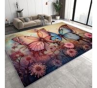 Papillon Tapis de Salon 140x200 cm 3D Fleurs Tapis de Chambre Flanelle Antidérapant Lavable Poil Court Rug pour Salon Chambre Salle à Manger Q-243