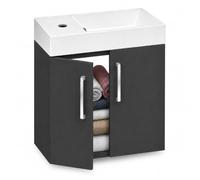 paplinskimoebel Meuble Lave-Mains sur Pieds Blanc avec lavabo céramique 40 x 22 cm Gauche/Droite (Blanc) (Graphite)