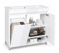 paplinskimoebel Meuble sous-lavabo Ribera 80 cm, suspendu ou debout, meuble avec lavabo pour salle de bain, panier à linge, placard à linge, brillant, 2 portes à fermeture douce. (Blanc, 80)