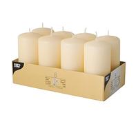 Papstar #17981 - Lot de 8 Bougies piliers Rondes - Crème - Diamètre : 5 cm - Longueur : 10 cm - Longue durée de Combustion : Environ 16 Heures - Combustion sans suie - pour Restauration, fêtes et