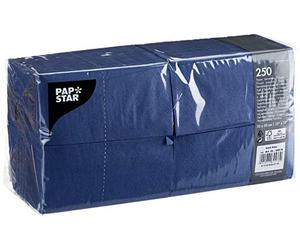 Papstar 84576 250 Serviettes Triple épaisseur Pli en 8 Bleu foncé 33 x 33 cm