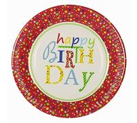 PAPSTAR Lot de 10 assiettes rondes en carton Happy Birthday 88577 - Diamètre : 23 cm