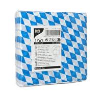 Papstar Lot de 100 serviettes en papier bleu bavarois - 1 épaisseur - Pliage en 4-33 x 33 cm - Pour la restauration ou les fêtes - Pour les spécialités bavaroises