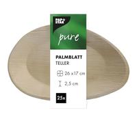 PAPSTAR Lot de 25 assiettes en feuille de palmier ovale 26 cm x 17 cm x 2,5 cm