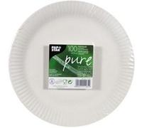 PAPSTAR pure - Assiette - Taille 23 cm - rond - jetable - blanc (pack de 100) Blanc G