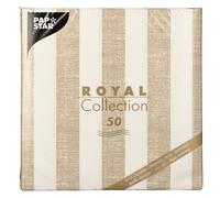 PAPSTAR Royal Collection 88740 Lot de 50 serviettes de table de qualité supérieure - Pliées 1/4 - 40 x 40 cm - Sable - Rayures semblables à du tissu - Bonne pliabilité