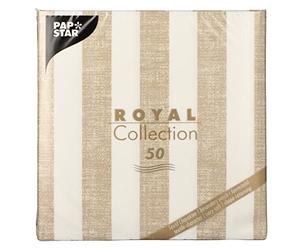 PAPSTAR Royal Collection 88740 Lot de 50 serviettes de table de qualité supérieure - Pliées 1/4 - 40 x 40 cm - Sable - Rayures semblables à du tissu - Bonne pliabilité