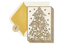 Papyrus Lot de 8 cartes de Noël en boîte avec enveloppes, joyeux Noël et merveilleux Nouvel An, sapin de Noël doré