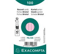 Paquet 100 fiches sous film - bristol ligné non perforé 75x125mm - Rose