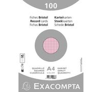 Paquet 100 fiches sous film - bristol quadrillé 5x5 non perforé 210x297mm - Rose