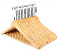 Paquet de 10 cintres en Bois Massif avec Bandes et encoches antidérapantes, cintres en Bois for Manteaux, Vestes, Robes et Pantalons(Yellow,38cm)
