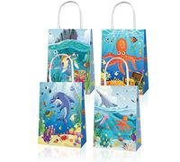 Paquet de 12 Sacs de Faveur sur le Thème de l'Océan - Sacs-Cadeaux de Dauphin et Créatures du Monde Sous-Marin - Sacs en Papier à Motif de Poulpe pour Fête