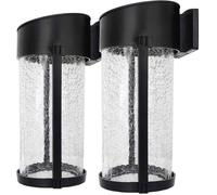 Paquet de 2 appliques murales solaires en verre fissuré lampe de clôture extérieure jardin étanche SMD LED blanc chaud