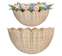 Paquet de 2 paniers muraux festonnés en rotin tissé style bohème