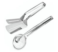Paquet de 2 pinces à gril et cuillère passoire en acier inoxydable, passoire à cuillère frire 2 en 1 pour la cuisine, pinces spatule argentées, pince gril en acier inoxydable