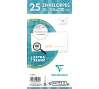 Paquet de 25 Enveloppes Blanches DL-110x220 mm - Précasées - Auto-Adhésives - 80g/m2 - Blanc