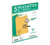 Paquet de 5 Pochettes Kraft Adour Brun 176x250mm - Auto-Adhésives - 90g/m2 - Brun