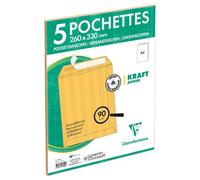 Paquet de 5 Pochettes Kraft Adour Brun 260x330mm - Auto-Adhésives - 90g/m2 - Brun