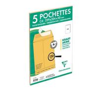 Paquet de 5 Pochettes Kraft Armé Brun C4-229x324 mm avec Soufflet de 30 mm - Auto-Adhésives - 130g/m2 - Kraft