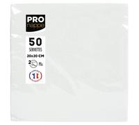 Paquet de 50 serviettes cocktail micro-gaufrées ouate 2 plis - 20x20 cm - Blanc