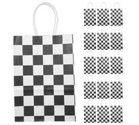 Paquet Noir Blanc Présents à Carreaux 16 Pièces en Papier Kraft | Poignées Pratiques, Base Stable et Structure Robuste, pour Décorations Anniversaire Thème Voitures de Course