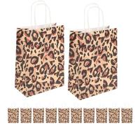 Paquet Présents en Papier Kraft 12Pcs 22x16x8cm Ambiance Noël | Poignées, Fond Renforcé à Soufflet, Imprimé Léopard, pour Boutique, Mariage et Party Favors