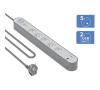 Parafoudre 5 prises 800j avec USB A+C 1,5m 100% Plastique recyclé Grise et Blanche - Garanti à vie Force Power Lite