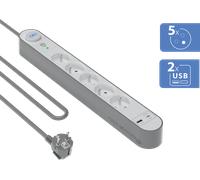 Parafoudre 5 prises Type E 800J + 2 ports USB A+C PD 1.5m Grise et Blanche + Garantie à vie Force Power Lite