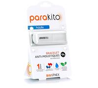 PARAKITO - Bracelet Anti-Moustiques Réutilisable - 2 Plaquettes Incluses aux Huiles Essentielles - 1 Mois de Protection - Sans DEET - Taille Adulte (Blanc)