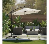 Parapluie ⌀3,0M Beige avec LED protection solaire manivelle solaire ombrage jardin